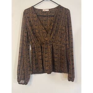""INTEMPO Women’s SNAKE PRINT Brown And Tan Long Sleeve Top Sz M""